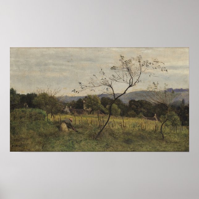 Póster Corot - Paisaje con campesina 1861 (Frente)