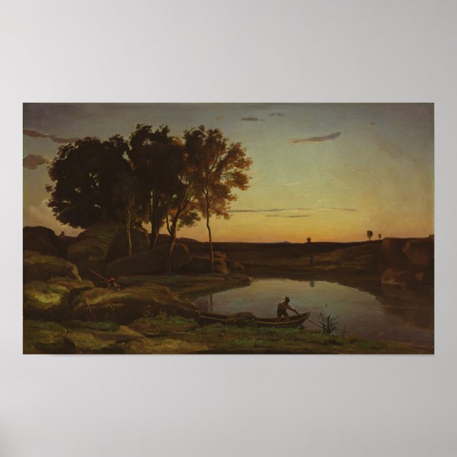 Póster Corot - Paisaje Con Lago Y Boatman (Frente)