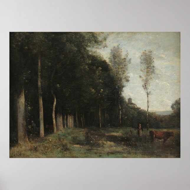 Póster Corot - Paisaje En Vista De Un Pueblo (Frente)