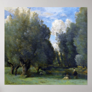 Póster Corot - Pesca bajo los sauces
