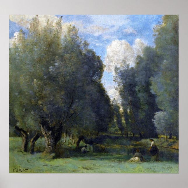 Póster Corot - Pesca bajo los sauces (Frente)