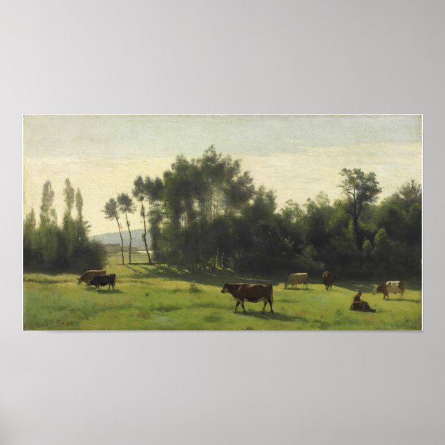 Póster Corot - Praderas Al Amanecer 1845 (Frente)