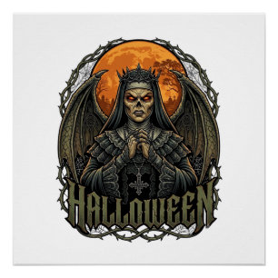 Póster Coroza de alas de monja demonio de Halloween Luna 