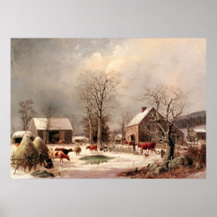 Póster Corral en invierno