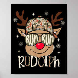Póster Corre Rudolph Reno de Santa Navidad Camuflaje Chic