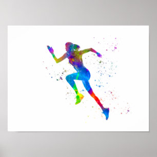 Póster corredor atleta en acuarela