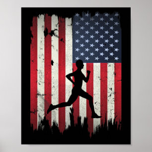 Póster Corredor corriendo bandera estadounidense 4 de jul