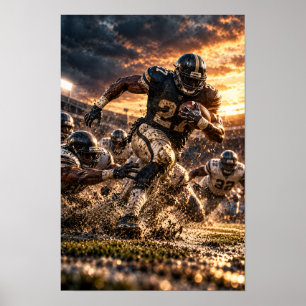 Póster Corredor de fútbol americano rompiendo a través de