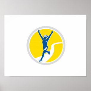 Póster Corredor de maratón femenino de Triathlete retro