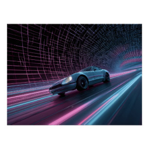 Póster Corredor de rejilla de neón en túnel futurista