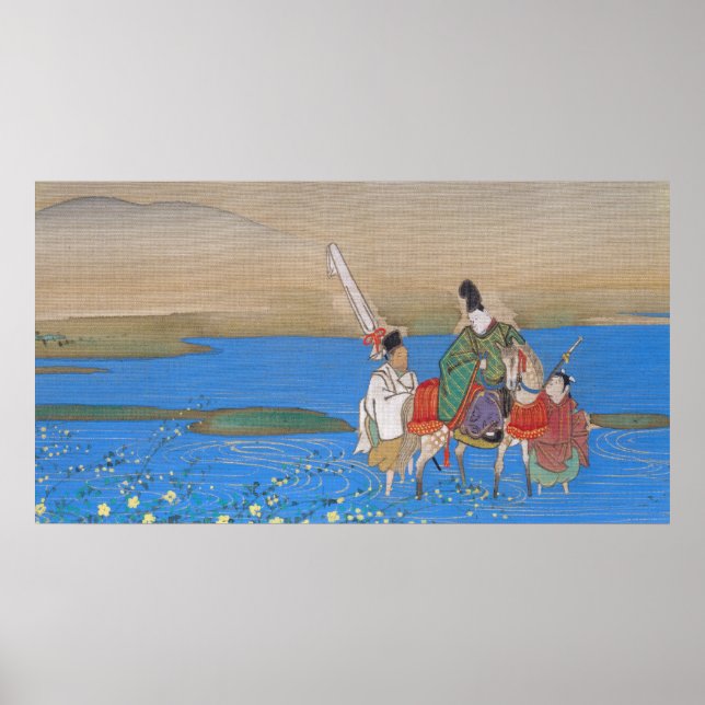 Póster Corredor masculino en el río de cruce de caballos  (Frente)