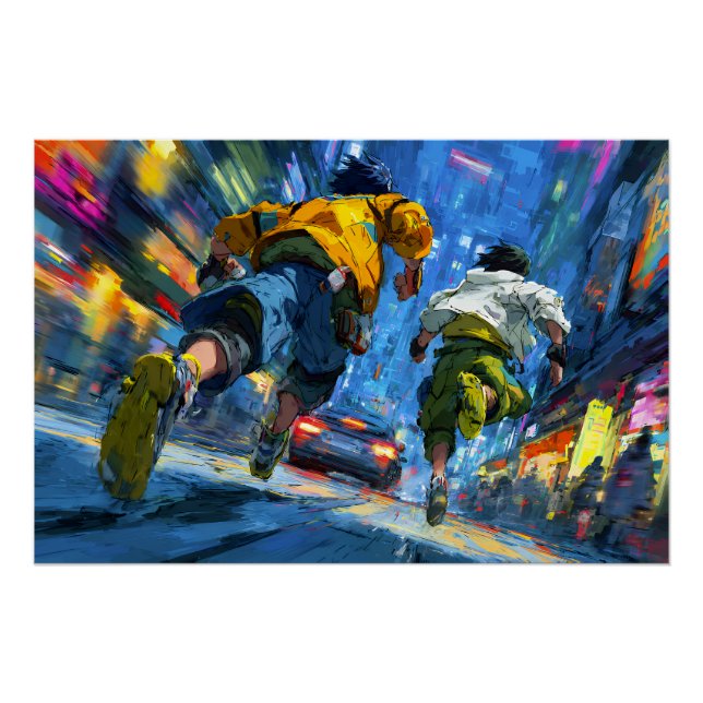 Póster Corredores Cyberpunk Acción Persecución Lluvia de  (Anverso)