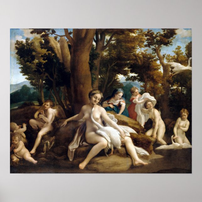 Póster Correggio Leda y el cisne (Frente)