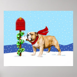 Póster Correo del día de fiesta del navidad del bulldog