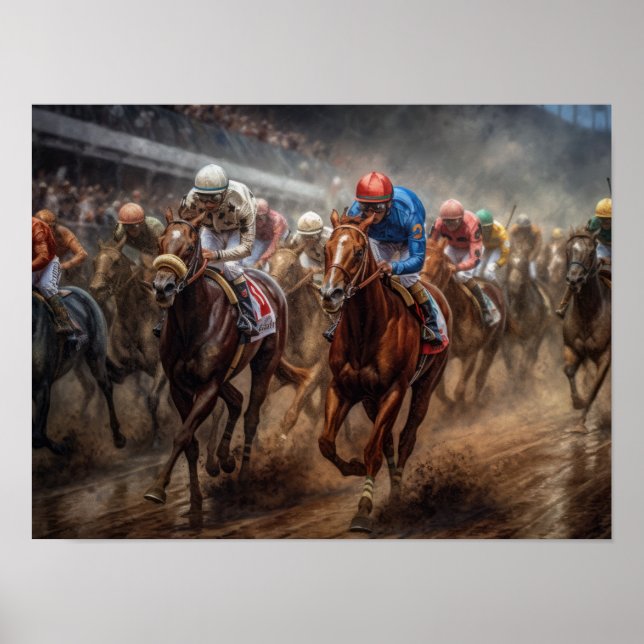 Póster Correr por los Rosas, Carreras de caballos (Frente)