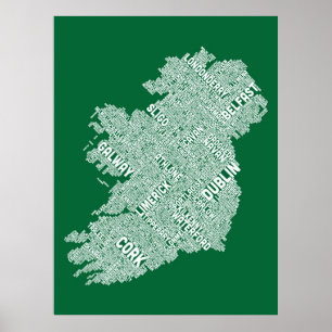 Póster Correspondencia de texto de la ciudad de Irlanda