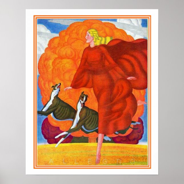 Póster "Corriendo con Greyhounds" Imprimir Art Deco 16x20 (Frente)