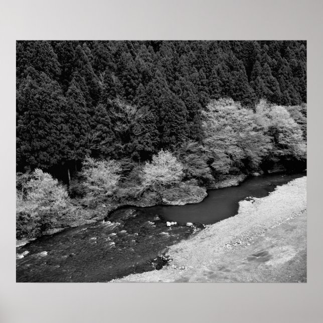 Póster Corriente de montaña en blanco y negro (Frente)