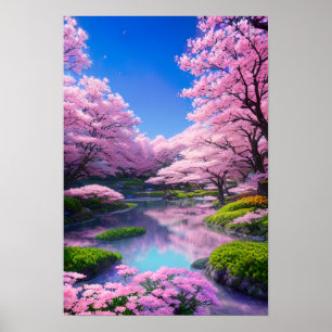 Póster Corriente de reflexión, Jardín de primavera