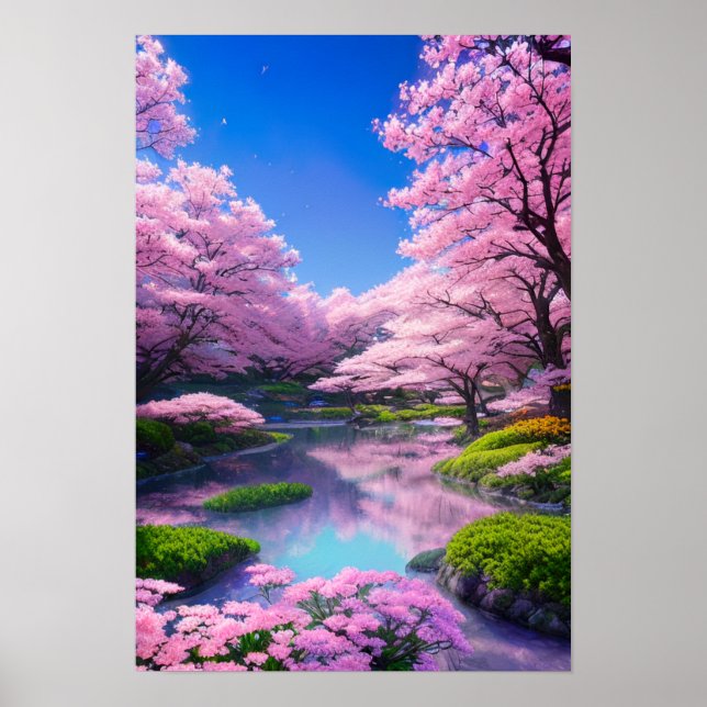 Póster Corriente de reflexión, Jardín de primavera (Frente)