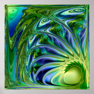 Póster Corrientes Oceánicas Onda Esmeralda Fractal Mármol