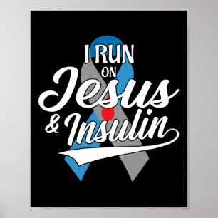 Póster Corro con Jesús y la insulina tipo uno T1d Diabete