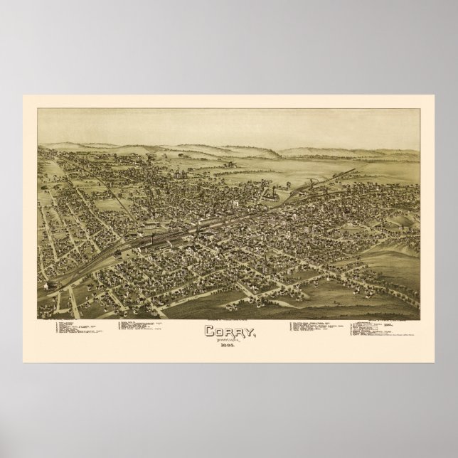 Póster Corry, Mapa Panorámico PA - 1895 (Frente)