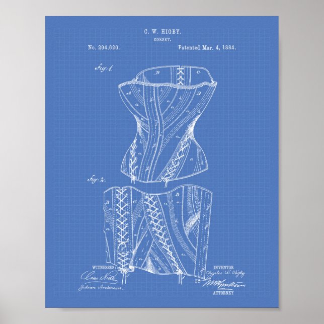 Póster Corset 1884 Patent Art Blueprint (Frente)