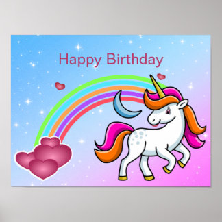 Póster Corta, colorida unicornio, arcoiris, corazón, cump