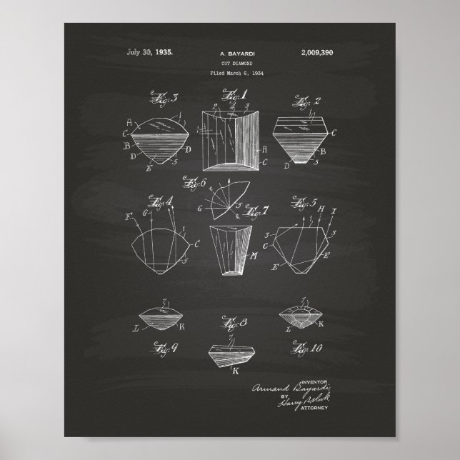 Póster Cortar Diamante 1935 Patent Art Chalkboard (Frente)