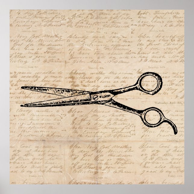 Póster Cortar el pelo de la barbería rompe las tijeras de (Frente)