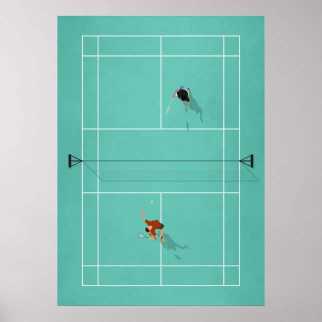 Póster Corte de Badminton ilustrada desde arriba (Frente)