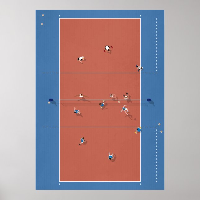 Póster Corte de voleibol ilustrada desde arriba (Frente)