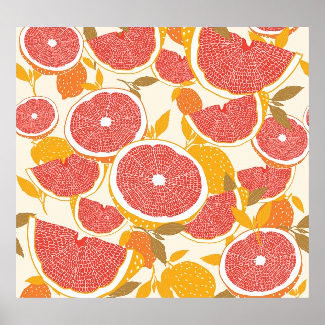 Póster Cortes de pomelo con hojas (Frente)