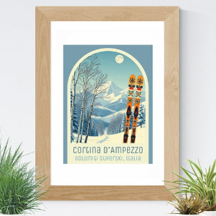 Póster Cortina d’Ampezzo Dolomiti Superski Italia esquí