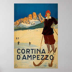 Póster Cortina d' Ampezzo, Poster de Viajes de la Vintage