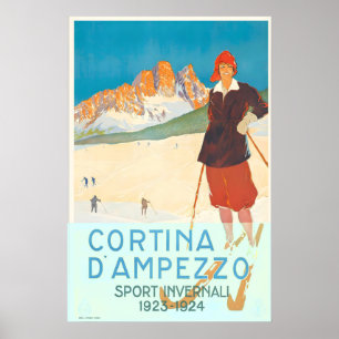 Póster Cortina d'Ampezzo Italia Esquí Alpes Montañas