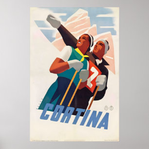 Póster Cortina d'Ampezzo Italia Esquí Montañas Vintage