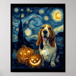 Póster Corto Basset Hound Perro Halloween Jack O Lantern