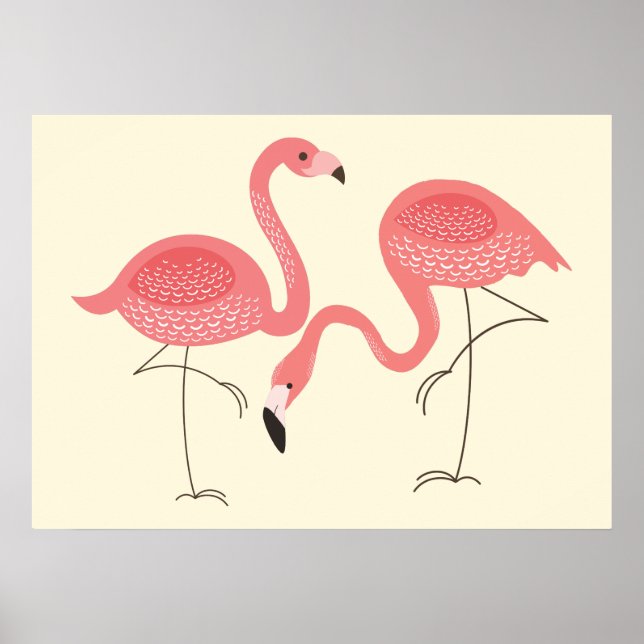 Póster Corto Par Rosa De Ilustracion Flamingos (Frente)