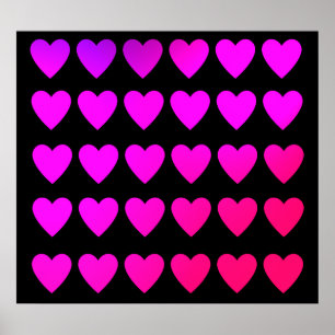 Póster Cortos corazones rosados y púrpuros calientes