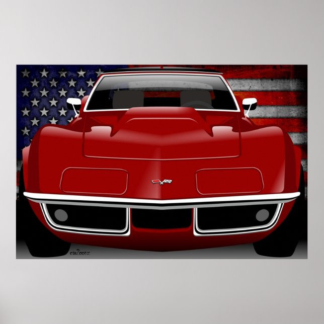 Póster Corvette de Chevrolet C3 rojo (Frente)