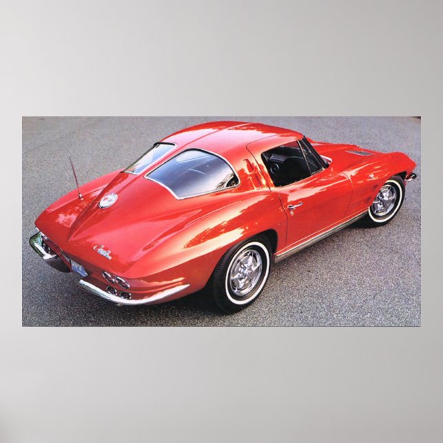 Póster Corvette rojo de la ventana dividida clásica (Frente)
