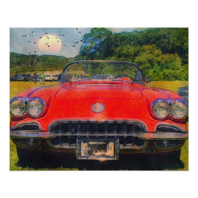 Poster Corvette rojo vintage (Anverso)
