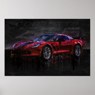 Póster Corvette rojo y negro Z06