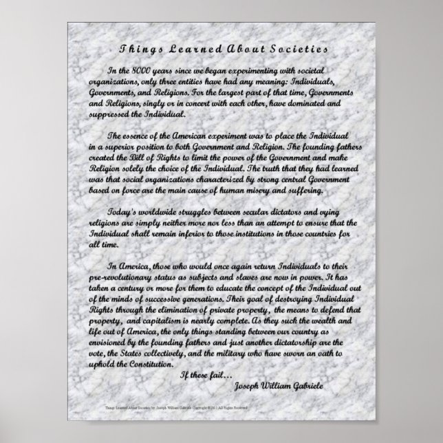 Póster Cosas Aprendidas Sobre Las Sociedades (Frente)