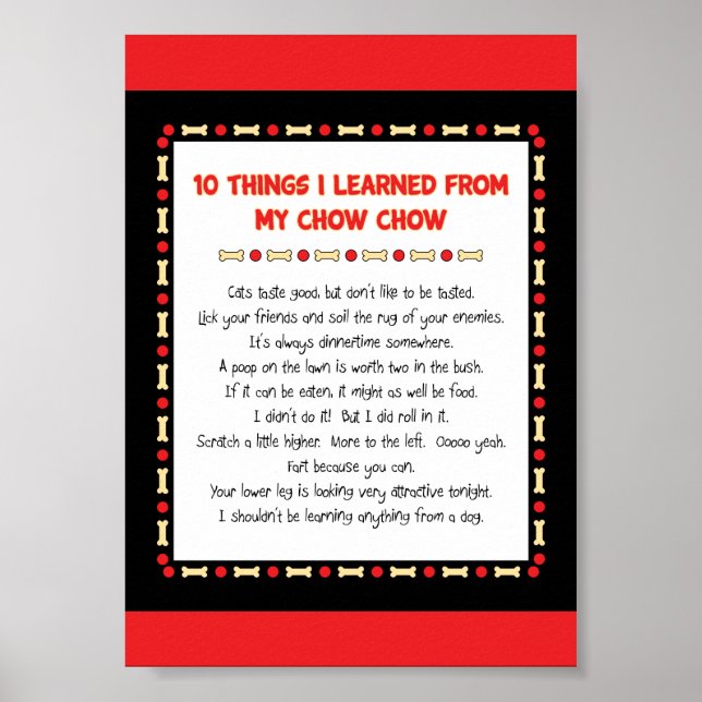Póster Cosas Graciosas Que Aprendí De Mi Chow Chow (Frente)