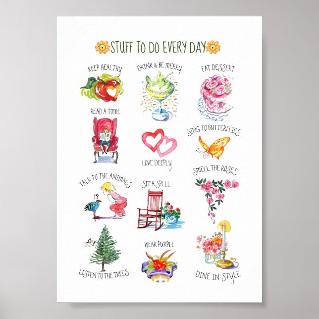 Póster Cosas Ilustradas Encantadoras Que Hacer Todos Los  (Frente)