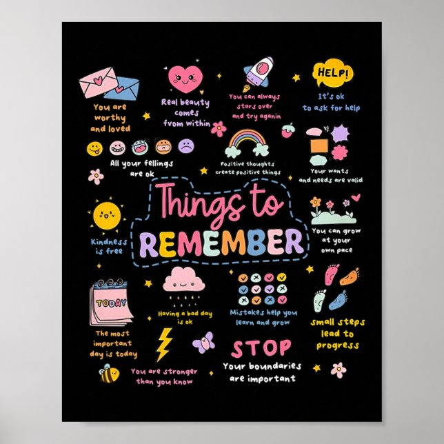 Póster Cosas para recordar Conciencia sobre salud mental  (Frente)