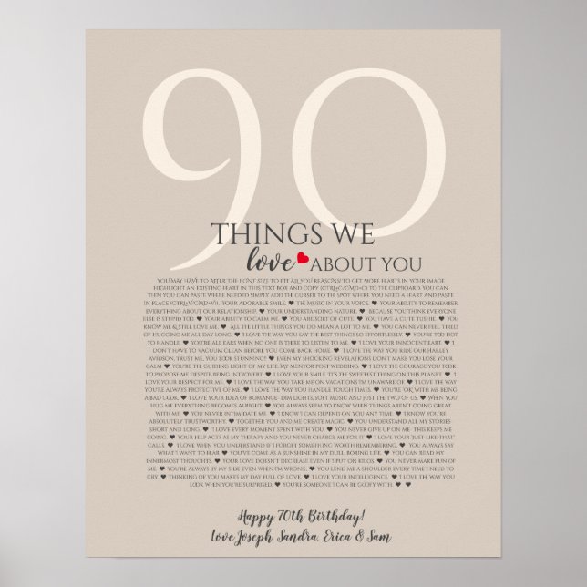 Póster cosas que amamos de ti 90 80 70, 60 50, poster (Frente)